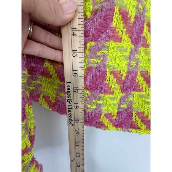Main Strip Tweed Jacket Women S Neon Yellow Pink Houndstooth Cropped Maximalist - Picture 8 of 10